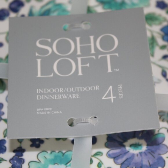 Soho Loft Blue Flower Floral Scalloped Melamine 11" Dinner Plate Set of 4 NWT - Picture 2 of 5